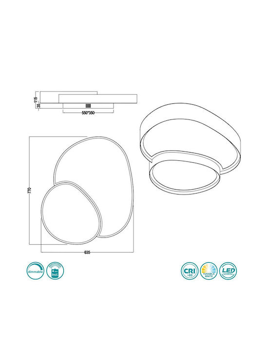 Trio Lighting Πλαφονιέρα Οροφής 77εκ. Μαύρη με Ενσωματωμένο LED και Τηλεχειριστήριο