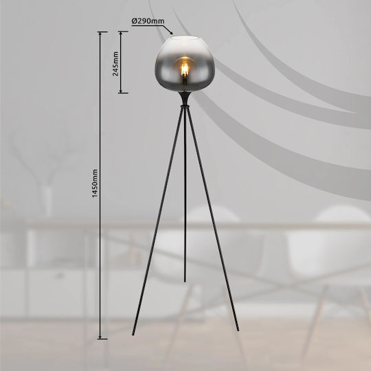 Globo Lighting Floor Lamp H145xW65cm. with Socket for Bulb E27 Black