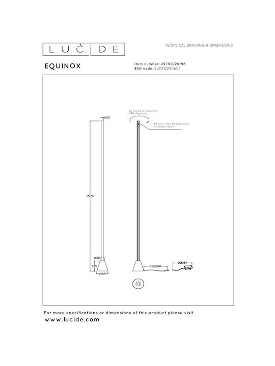 Lucide Lightning Equinox LED Φωτιστικό Δαπέδου με Ρυθμιζόμενο Λευκό Φως Καφέ
