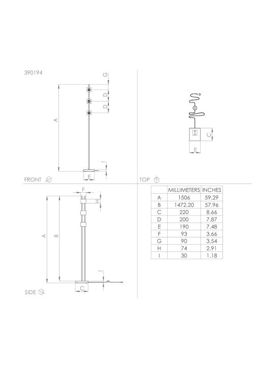 Eglo Levantara Floor Lamp H150.5xW9.5cm. with Socket for Bulb E27 Black