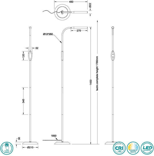 Trio Lighting LED Stehleuchte H145xB21cm. mit Einstellbarem Weißem Licht 700lm Weiß