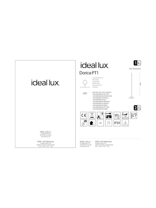 Ideal Lux Dorica LED Φωτιστικό Δαπέδου Υ190εκ. Ideal Lux Dorica LED Φωτιστικό Δαπέδου Υ190εκ.