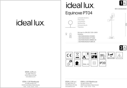 Ideal Lux Φωτιστικό Δαπέδου Υ166xΜ56εκ. με Ντουί για Λαμπτήρα G4 Ασημί
