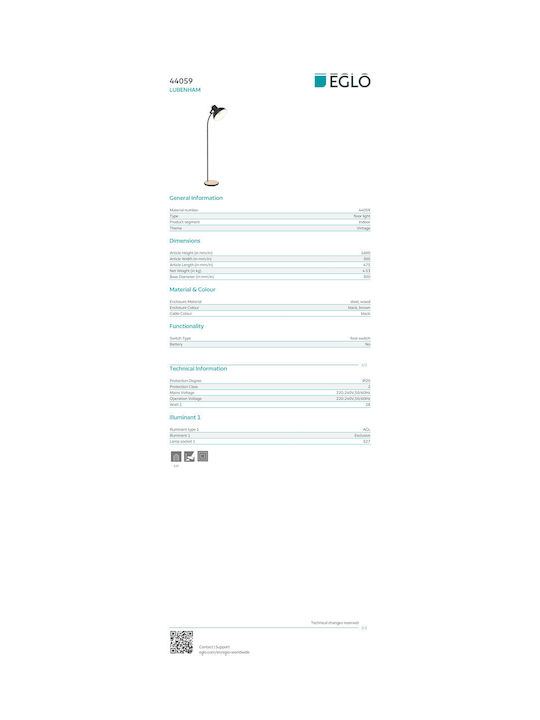 Eglo 44059 Floor Lamp Lubenham 1xe27 28w 230v FSC Certified