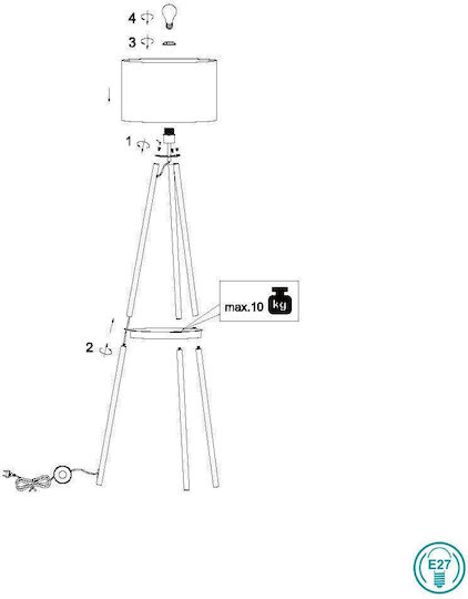 Trio Lighting Floor Lamp H152xW57cm. with Socket for Bulb E27 Black