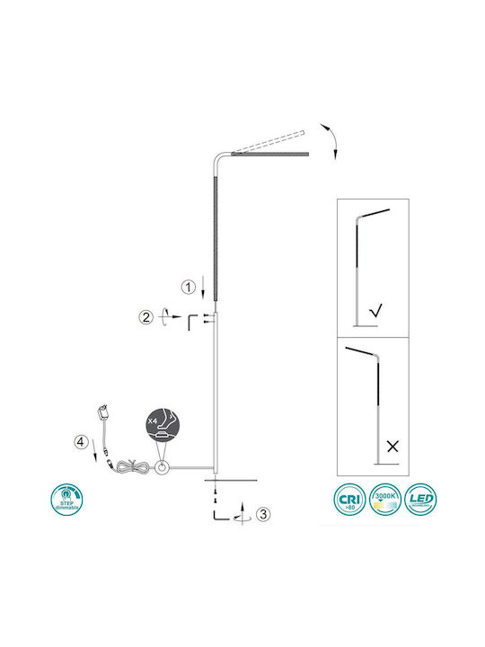 Trio Lighting Norris LED Floor Lamp H140xW43.6cm. with Warm White Light 1400lm Black