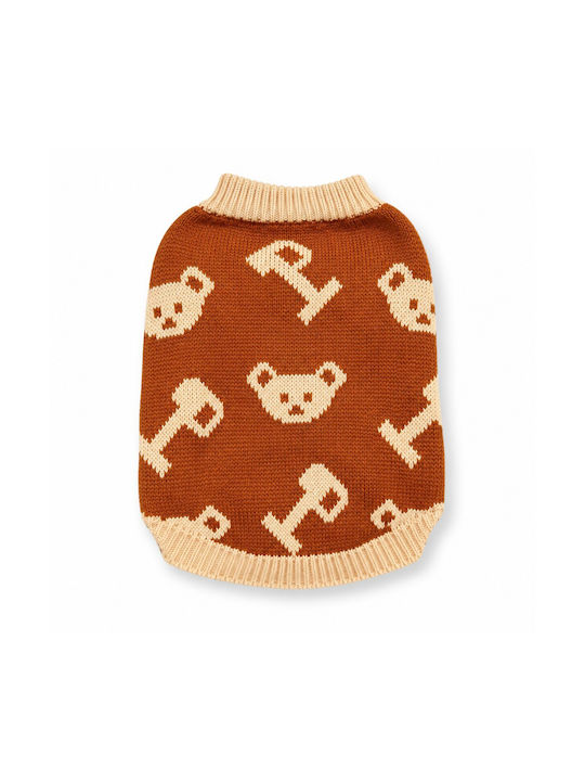 Knitted Sweater Small Dogs Bear Pattern Brown