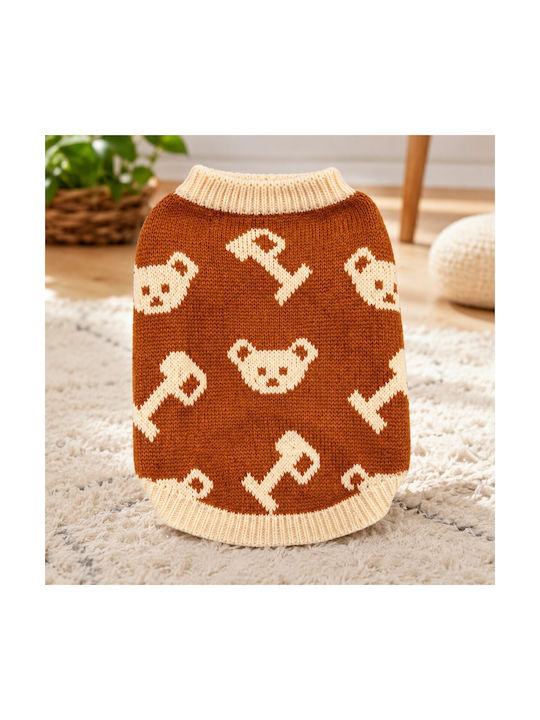 Pulover Tricotat Pentru Câini Mici Model Urs Maro