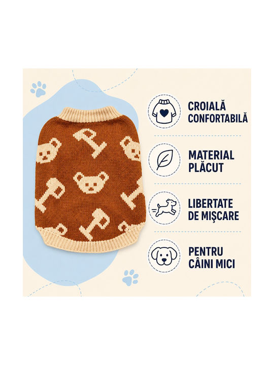 Pulover Tricotat Pentru Câini Mici Model Urs Maro