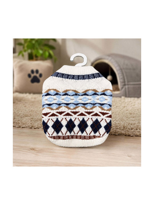 Knitted Sweater Small Dogs Nordic Pattern White-blue