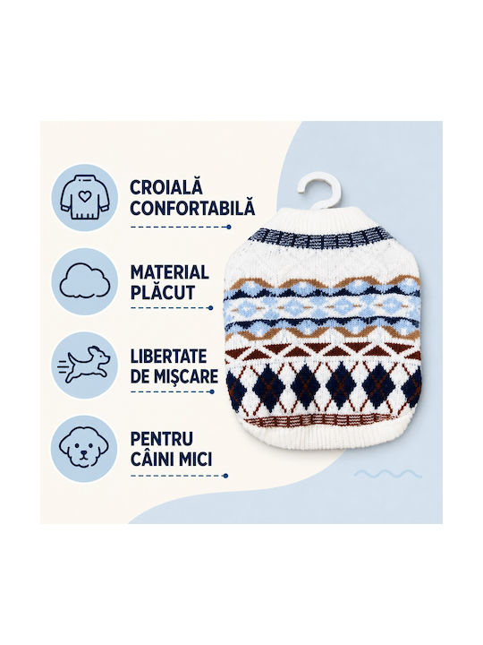 Knitted Sweater Small Dogs Nordic Pattern White-blue