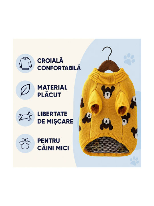 Pulover Tricotat Câini Mici Model Urs Galben