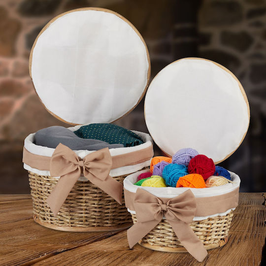 Relaxdays Set Coșuri Decorative Din Paie Cu Capac Alb 22x31x31cm 2 Bucăți