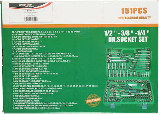 Breckner Ключ с тресчотка и вложки 1\4" & 3\8" & 1\2" 151бр