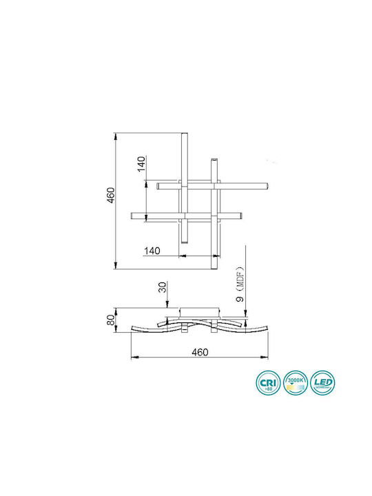 Trio Lighting Route Πλαφονιέρα Οροφής 46εκ. Μαύρη με Ενσωματωμένο LED