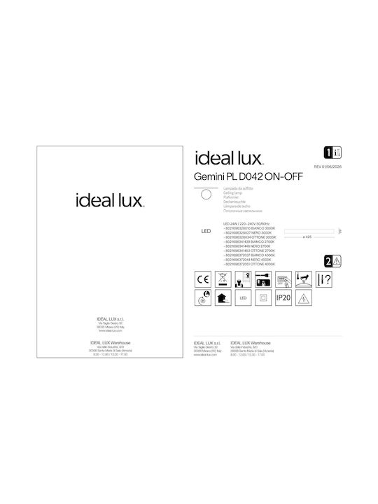 Ideal Lux Plafonieră de Tavan 42.5buc Neagră cu LED Integrat