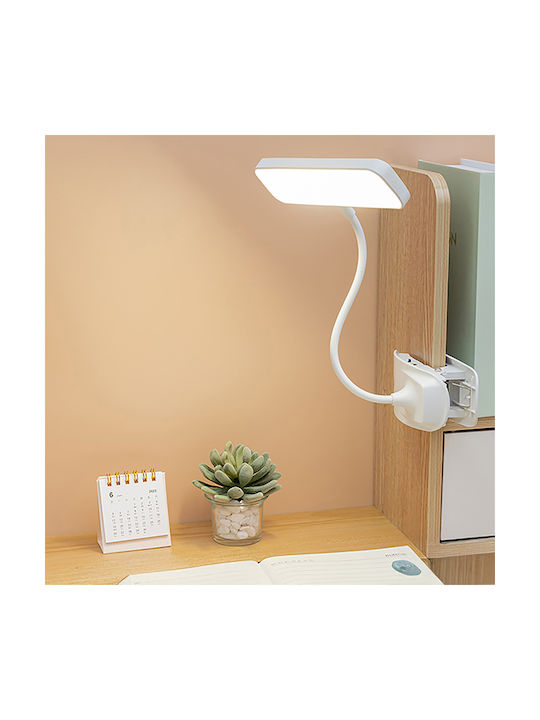 XO Rechargeable LED Office Lamp with Flexible Arm and Clip in White Color