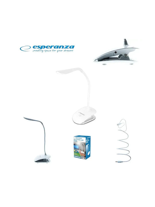 Esperanza Deneb LED Office Lamp with Flexible Arm and Clip in White Color