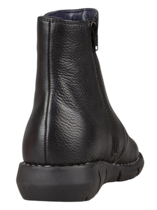 Leder Damen Stiefeletten Schwarz