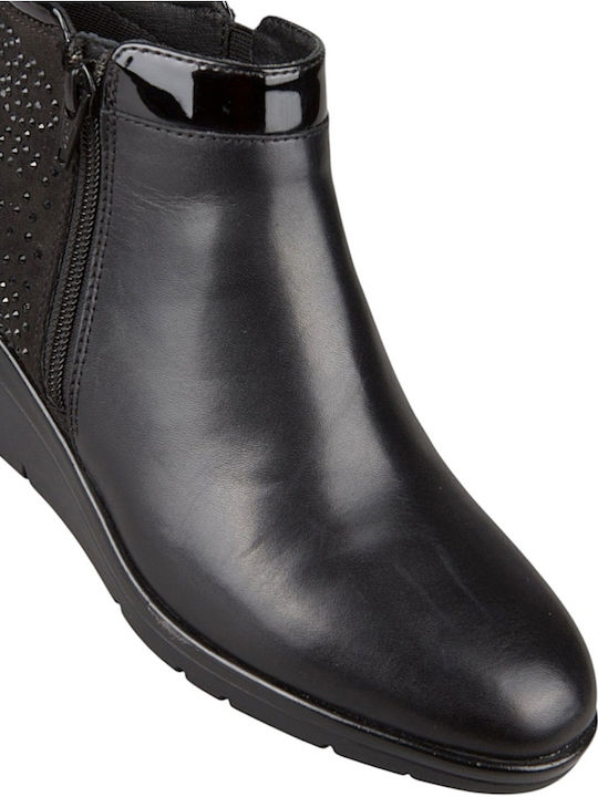 Leder Damen Stiefeletten Schwarz