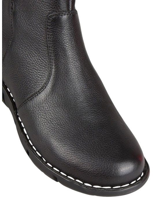 Leder Damen Stiefeletten Schwarz
