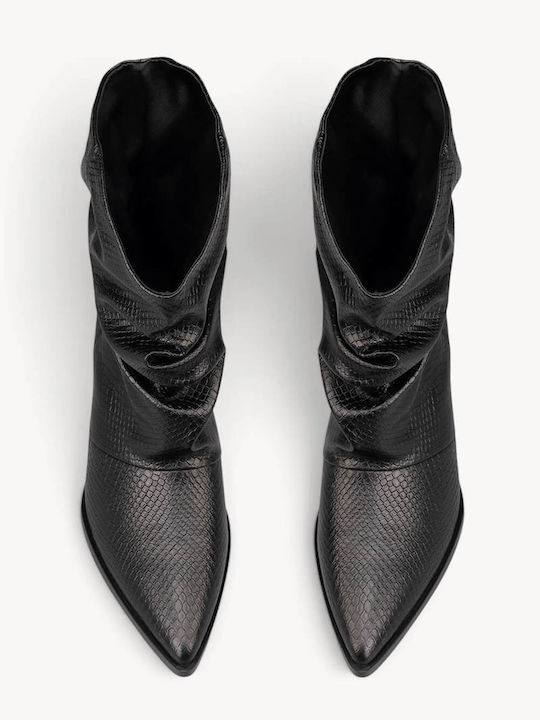 Μαύρα Print Μποτάκια Snake Effect Draped Πτύχωση