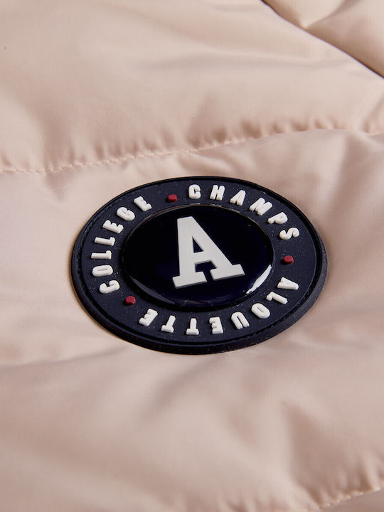Waterproof Kids Casual Short Jacket with Lining and Hood Beige