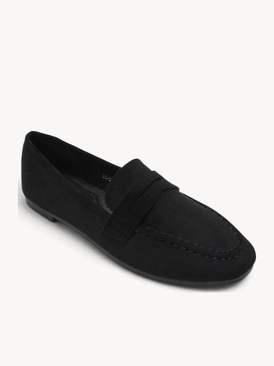 Loafers Dama Negru Cu Textură Suede Detaliu Penny