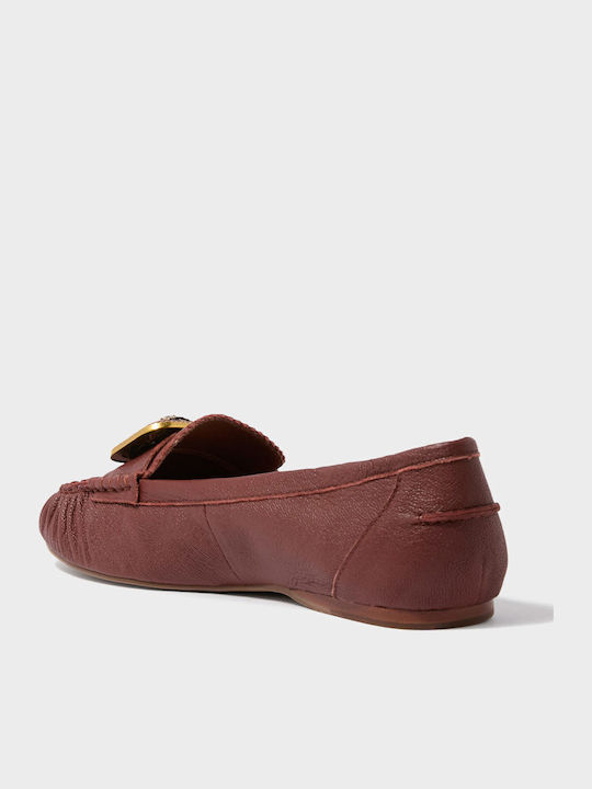 Leder Damen Mokassins in Burgundischer Farbe
