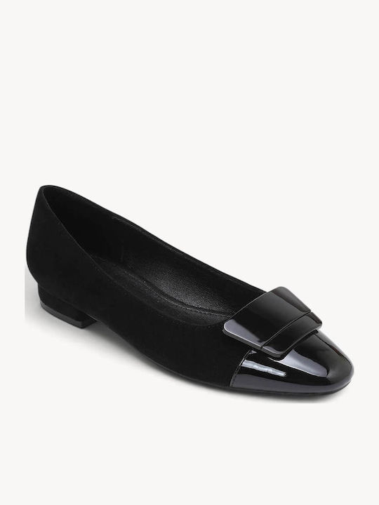 Schwarze Wildleder Damen Ballerinas Mit Riemen Cap Toe