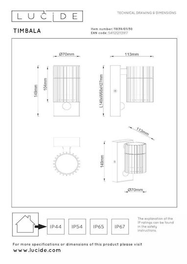 Lucide Lightning Timbala Wandmontierte Außenbeleuchtung Punkt GU10 IP44