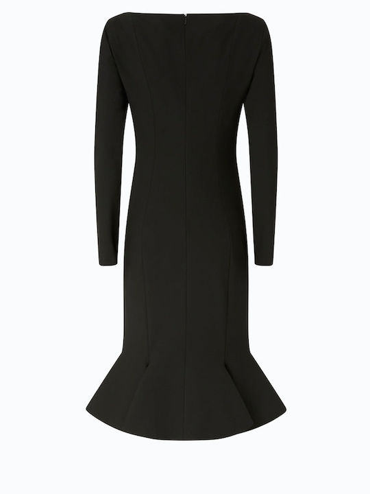 Midi Evening Satin Dress with Ruffles Black