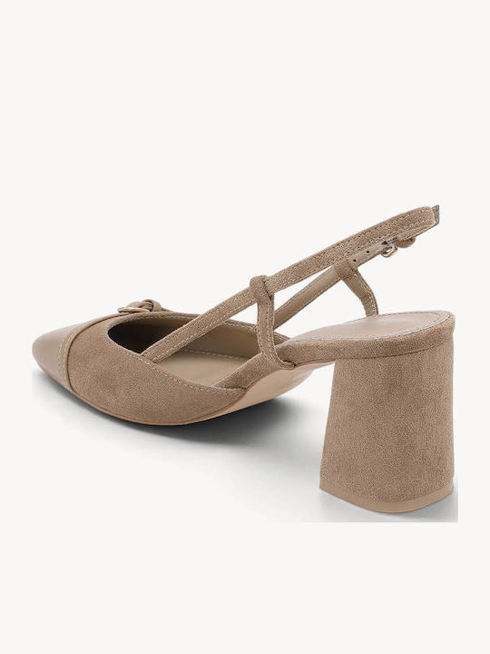 Beige Slingback Pumps Doppelter Textur Raffung