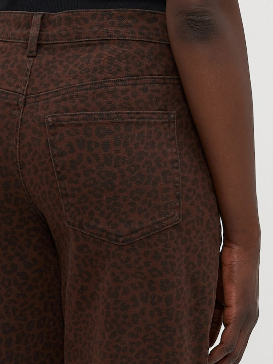 High Rise Women's Jean Pants in Wide Leg Style Brown