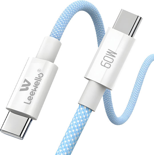 Leewello USB 2.0 Cable USB-C male - USB-C 60W PD Μπλε 1m