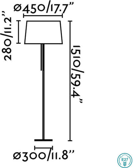 Faro Barcelona Volta Stehlampe Höhe 151xLänge 45cm mit Lampenbirnensockel E27 Nickel Matt