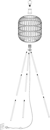 Eglo Bordesley Vintage Floor Lamp H139xW35cm. with Socket for Bulb E27 Black