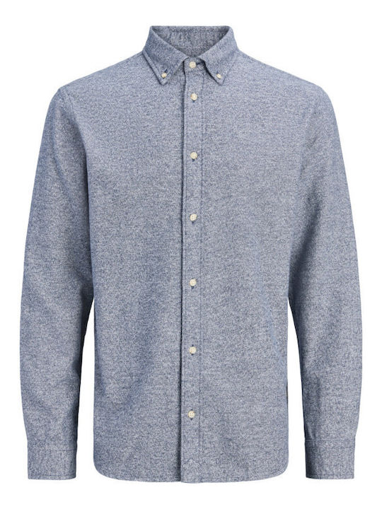 Jprbluharvey Long Sleeve Cotton Shirt in Regular Fit Dark Navy