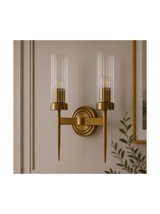 Artekko Wall Lamp with E14 Socket Gold 25x25x40cm
