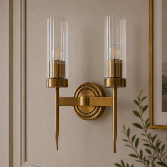 Artekko Wall Lamp with E14 Socket Gold 25x25x40cm