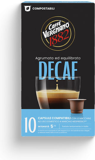 Caffe Vergnano 1882 Капсули Еспресо Безкофеинови Съвместими с Машина Nespresso 10 броя