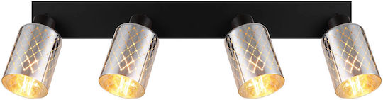 Globo Lighting Spot with 4 Lights and E27 Lamp Adapter in Black Colour
