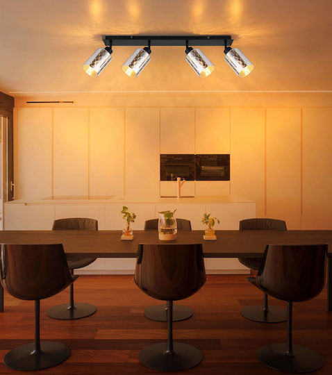 Globo Lighting Spot with 4 Lights and E27 Lamp Adapter in Black Colour