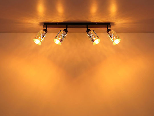 Globo Lighting Spot with 4 Lights and E27 Lamp Adapter in Black Colour