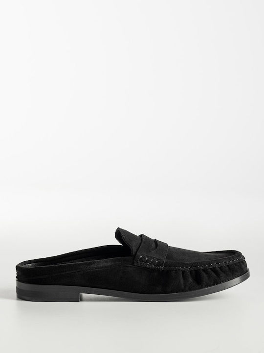 Pantofi Mules Dama Flat De Catifea În Culoare Neagră X27-352-88F-1A-Negru