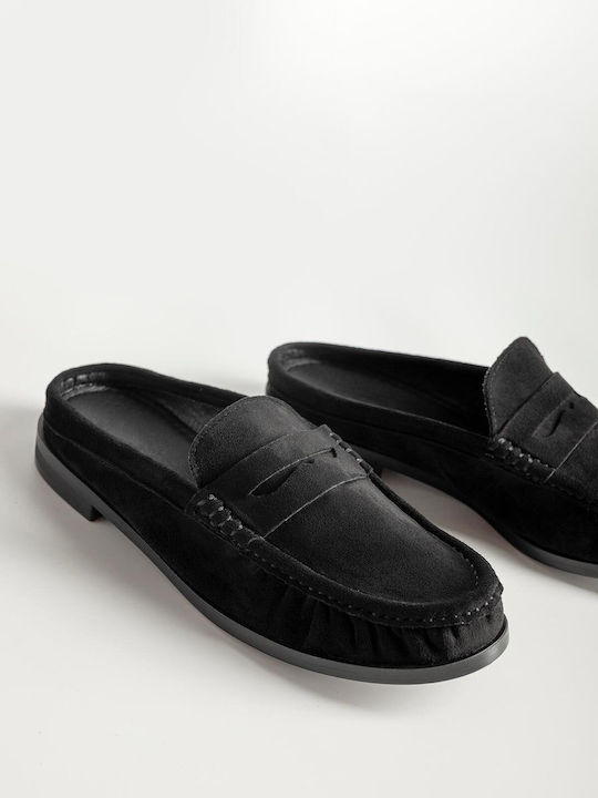 Pantofi Mules Dama Flat De Catifea În Culoare Neagră X27-352-88F-1A-Negru