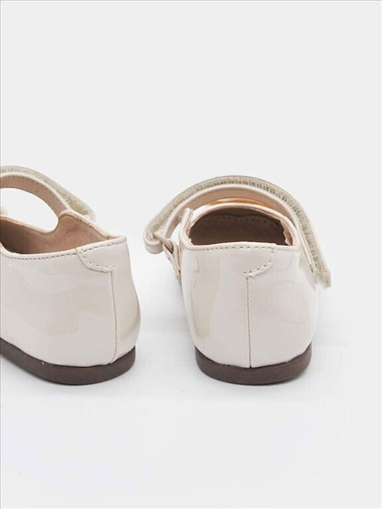Kids Ballerinas with Hook & Loop Patent Leather Ecru Barreta