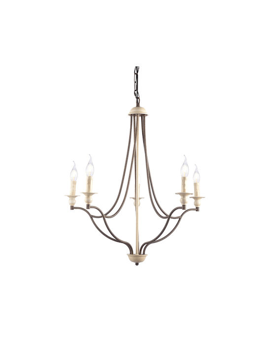 Aca Lyon Πολυέλαιος 5xE14 Ø70cm με Κεράκια Λευκός EG5875P70R