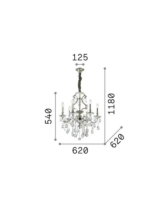 Ideal Lux Chandelier Candlestick 6xE14 Silver 62cm 044927