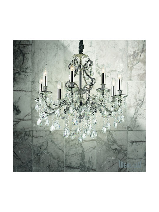 Ideal Lux Chandelier Candlestick 6xE14 Silver 62cm 044927